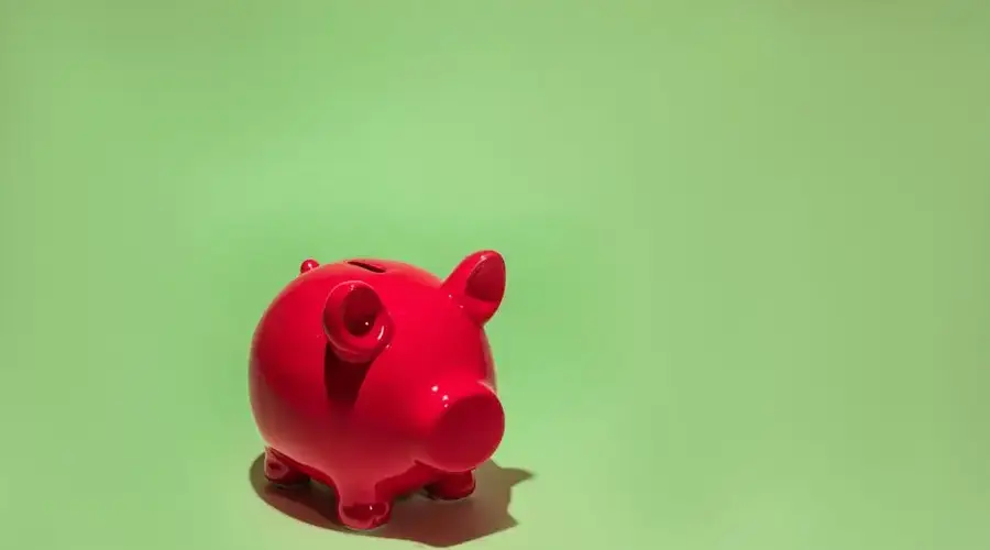 Red piggy bank on a green background symbolizing savings and financial planning.