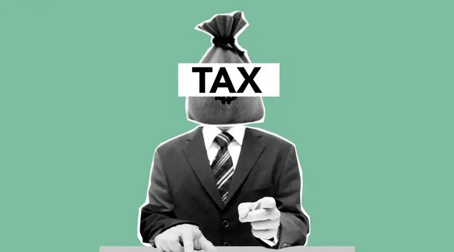 Concept illustration of man with money bag instead of head in suit representing financial concept on green background