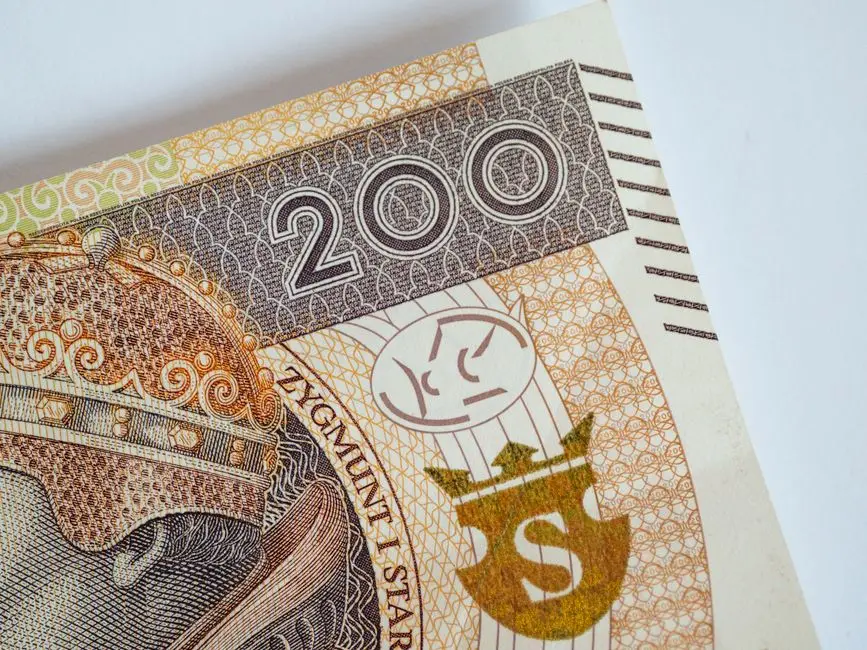 Detailed view of 200 Polish Zloty bill featuring design elements and texture.