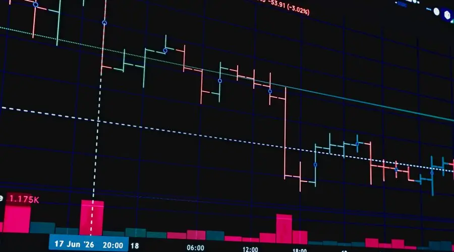 Detailed stock market chart showcasing financial data and trading trends on a digital display.