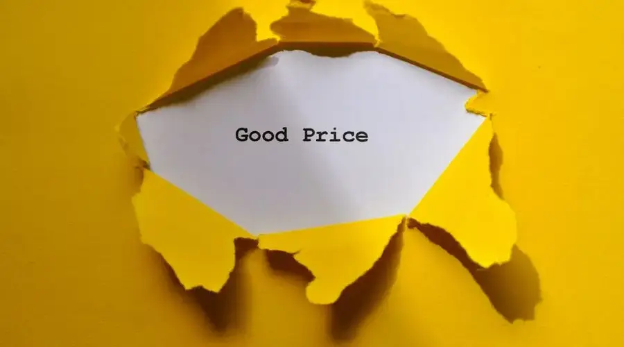 Yellow torn paper revealing 'Good Price' text, perfect for sales and marketing themes.