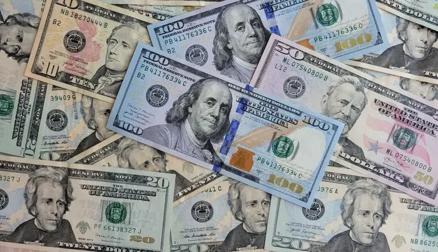 A flat lay of assorted US dollar banknotes highlighting wealth and finance.
