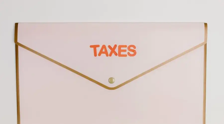 Minimalist pastel pink envelope labeled 'TAXES' perfect for finance or tax-themed visuals.