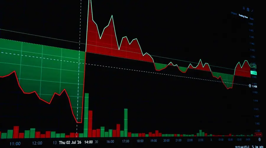 A detailed view of a forex trading chart showing market fluctuations with copy space.