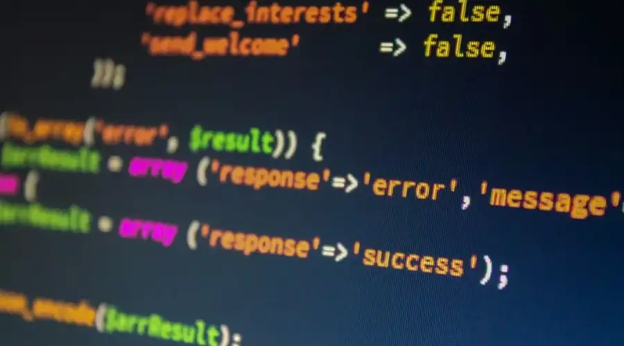 Close-up of PHP code on a monitor, highlighting development and programming concepts.