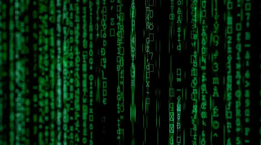 Abstract green matrix code background with binary style.