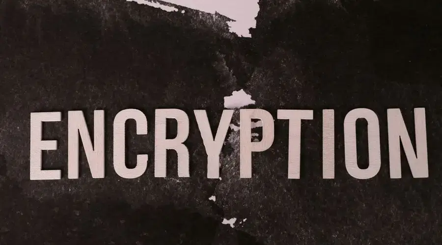 Black and white abstract image with the word 'ENCRYPTION' prominently displayed.
