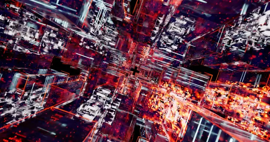 Explore the vibrant and dynamic world of a futuristic digital matrix with glowing elements.