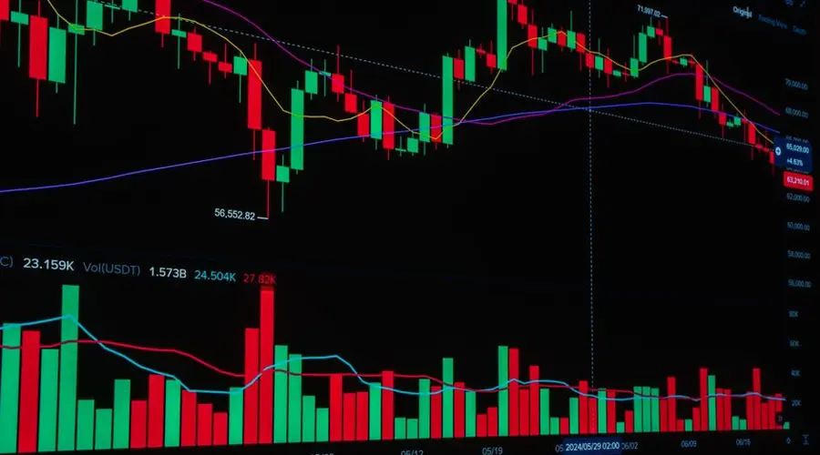 Dynamic stock trading chart displaying cryptocurrency price trends, ideal for finance and investment themes.