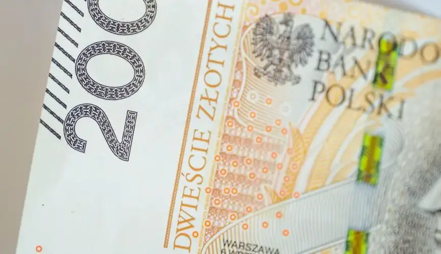 Detailed close-up image of a 200 Polish Zloty banknote showing intricate design and security features.