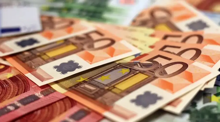 Stack of 50 euro banknotes, representing wealth and finance concepts.