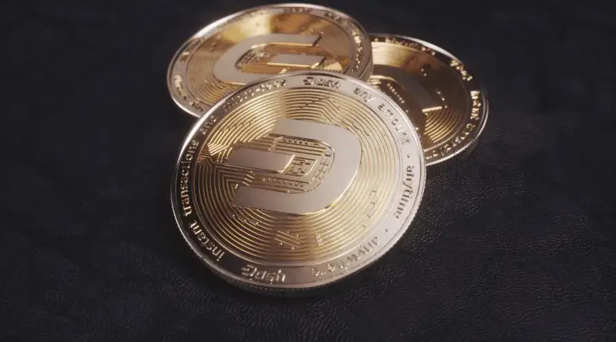 Detailed image of Dash coins symbolizing digital currency and blockchain technology.