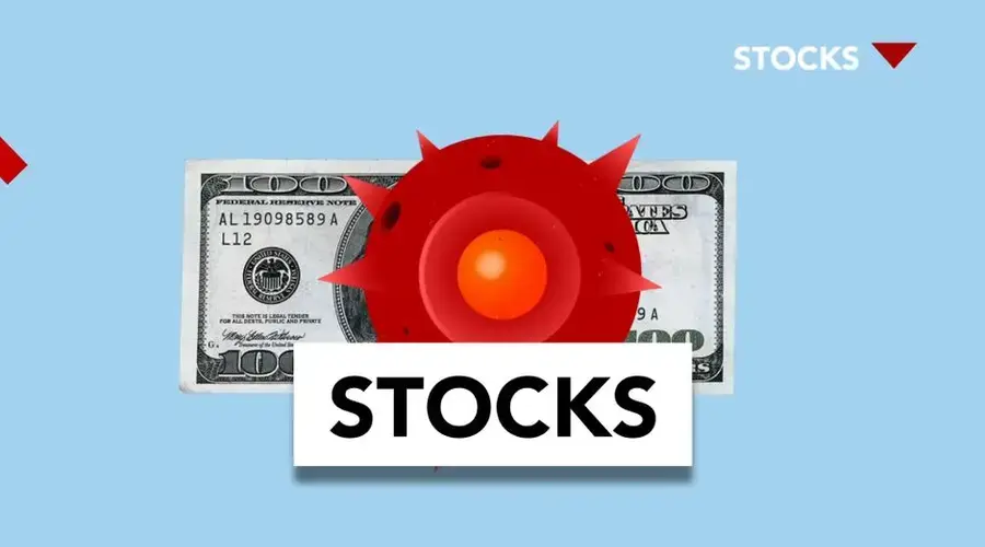 Conceptual image of stock market impact due to COVID-19 with dollar bill.