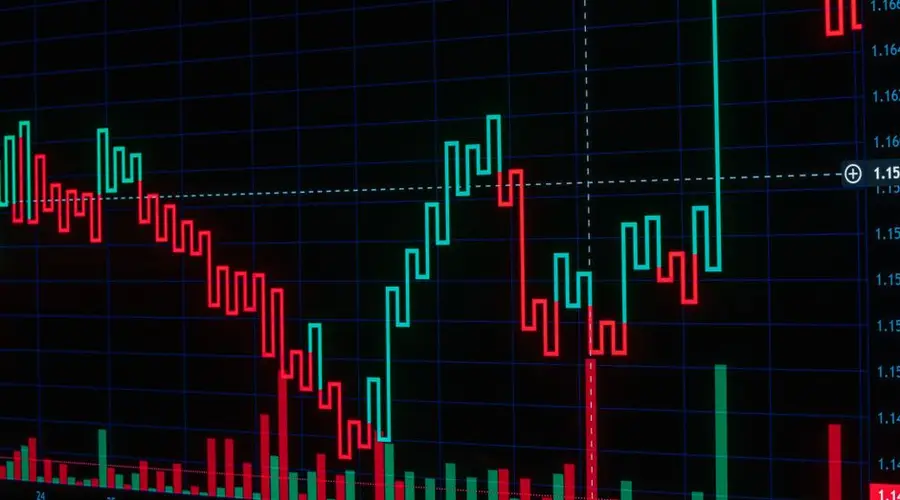 Vibrant red and green candlestick chart showcasing crypto market trends.