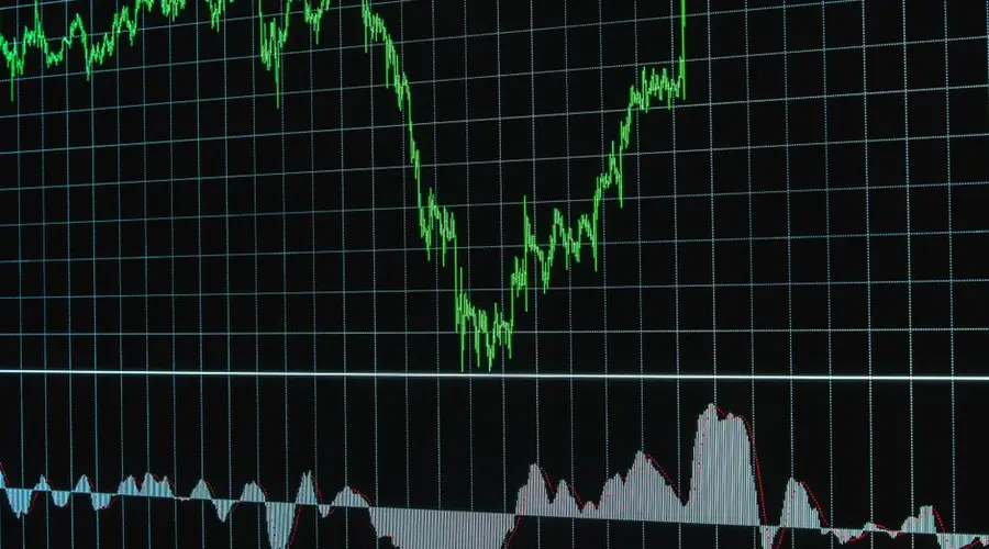 Financial chart with ascending trends on a grid background, ideal for business or stock market themes.
