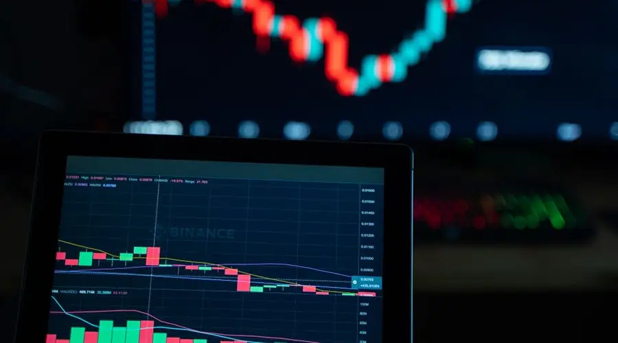 Detailed view of cryptocurrency trading charts on digital screens, showcasing market fluctuations.