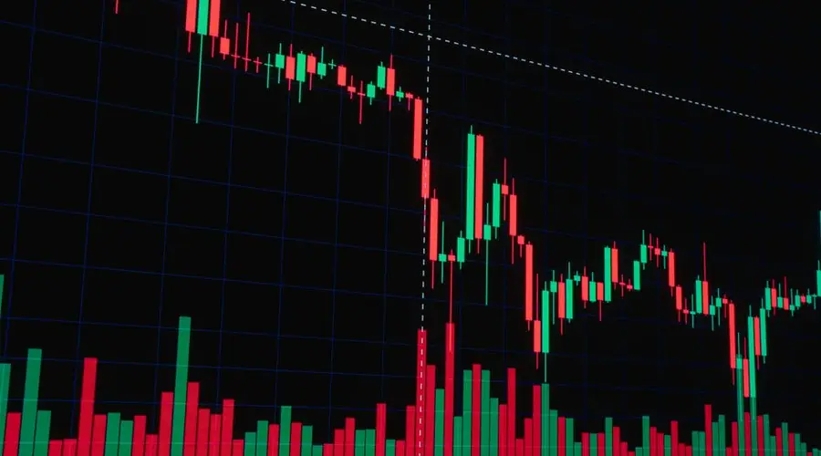 Financial candlestick chart showing market trends and data visualization.