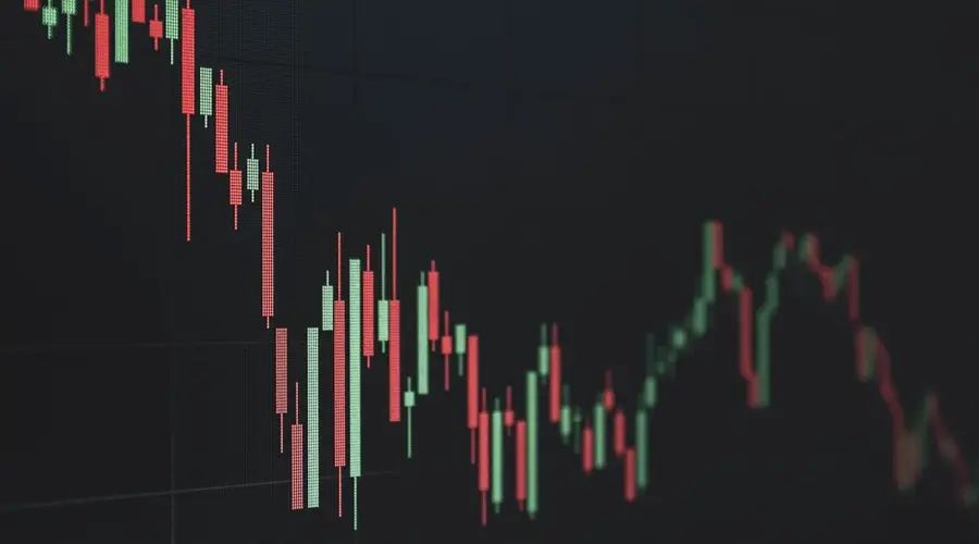 Stock market data chart showing trends in red and green. Perfect for financial and business themes.
