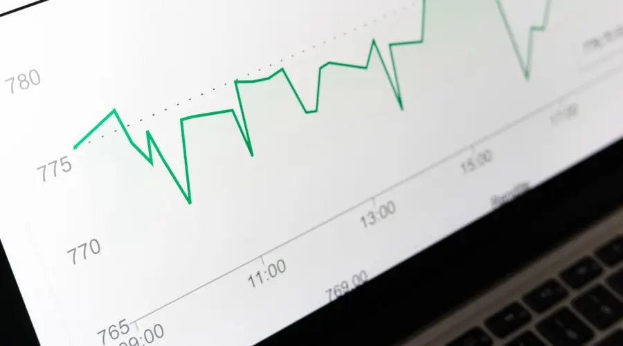 Detailed close-up of a financial graph on a computer screen showing data trends.
