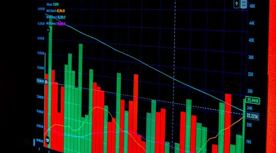 Close-up of a digital Bitcoin trading chart showing price fluctuations.