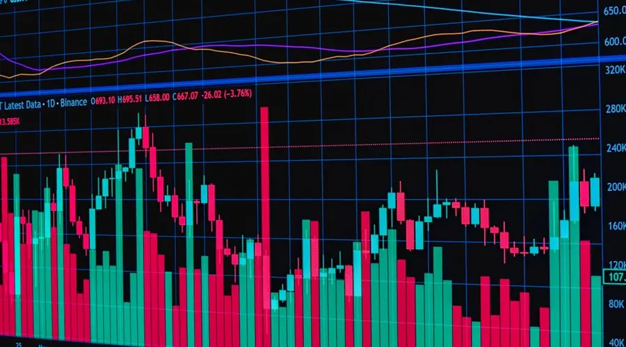Vibrant financial trading chart showing market dynamics and trends.