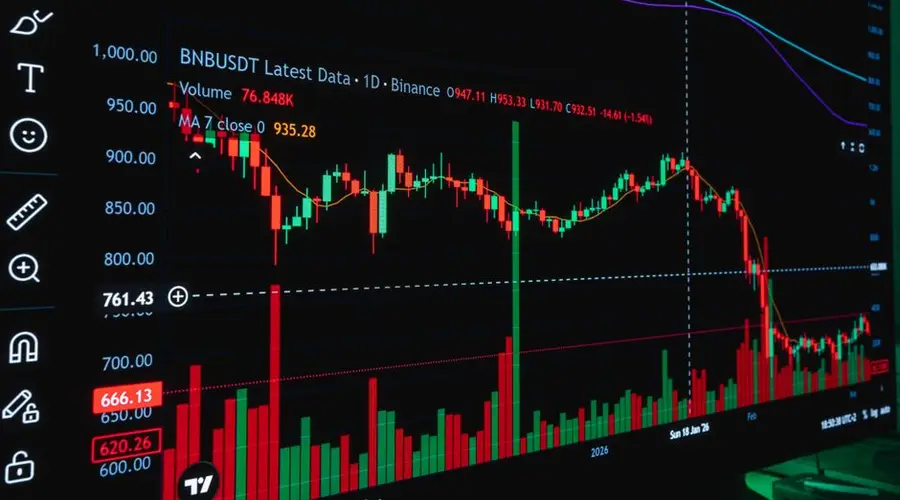 Detailed financial trading screen with colorful charts and data representing market fluctuations.
