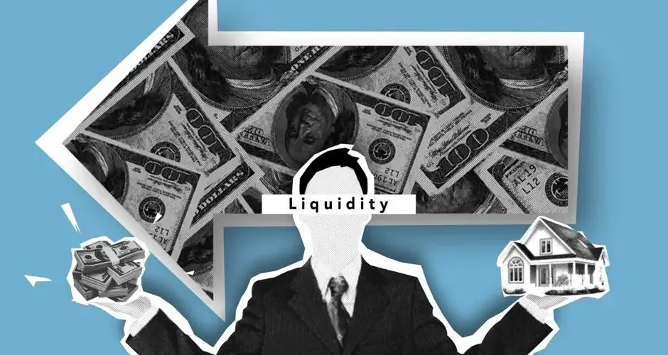 Cutout paper composition of realtor showing process of gaining money from sale of liquid real estate