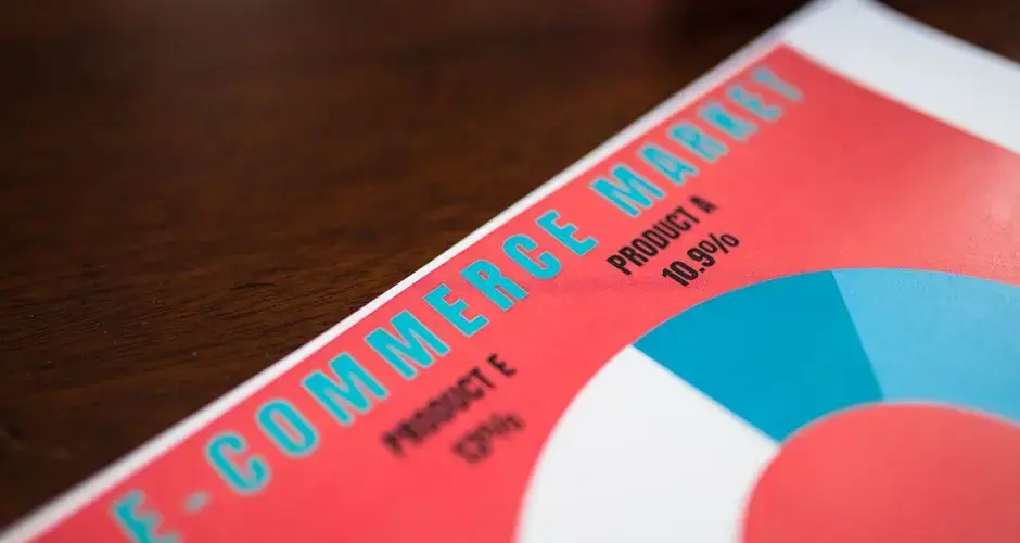 Close-up of a vibrant e-commerce market analysis pie chart showcasing product performance.