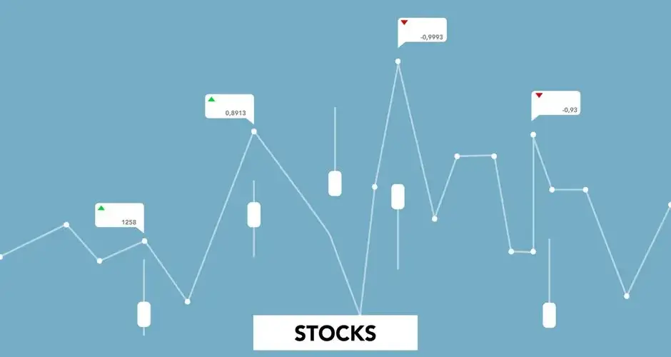 Decorative cardboard appliques of curved diagram with numbers showing stock profit on blue background