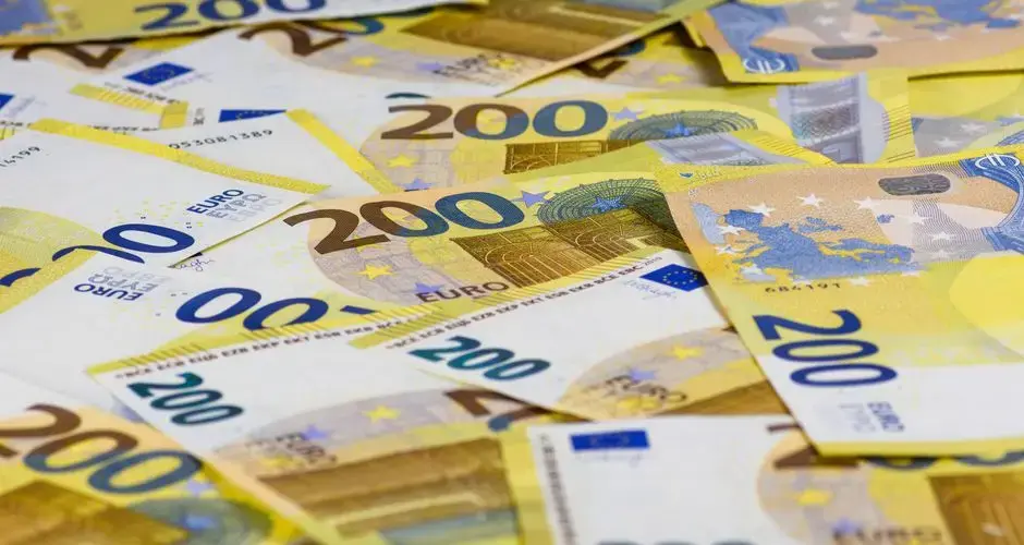 A detailed view of 200 Euro banknotes, ideal for themes of finance, currency, and wealth.