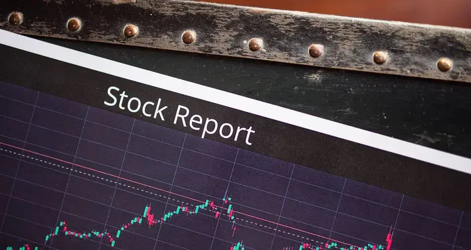 Detailed view of a stock report displaying a market performance graph with data trends.