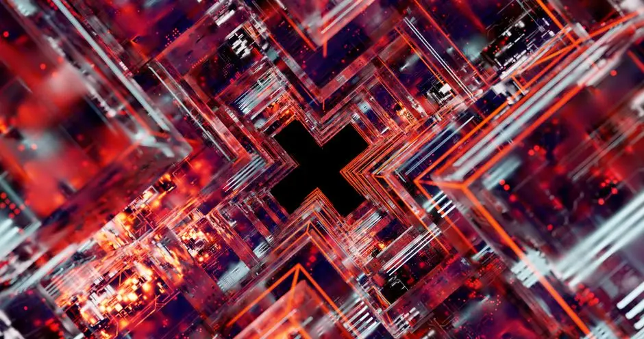 A mesmerizing view of a digital tunnel with vibrant LED lights creating an optical illusion.