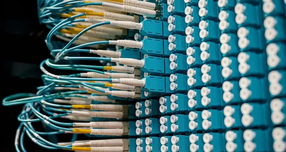 Cable organizer with set of various network wires in switch and connected with equipment