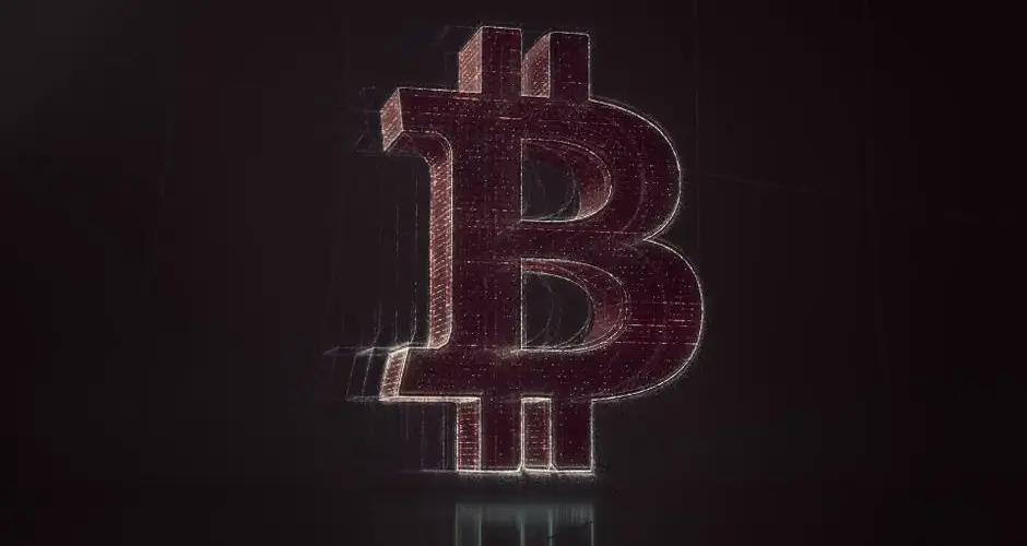 3D depiction of the Bitcoin symbol with a digital, futuristic glow.
