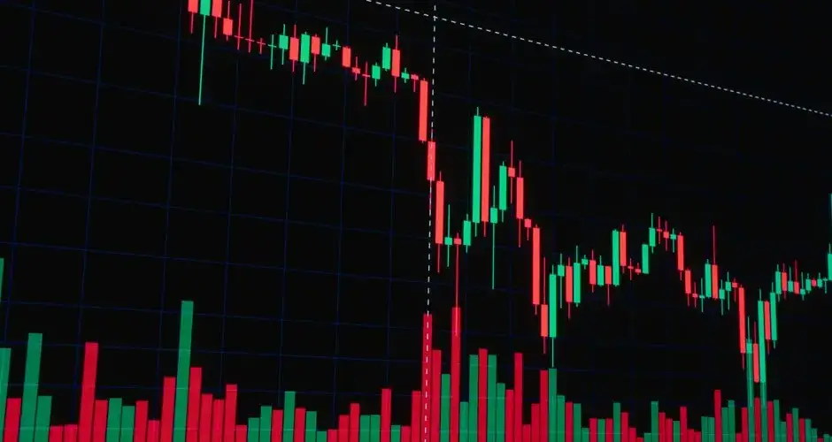 Financial candlestick chart showing market trends and data visualization.