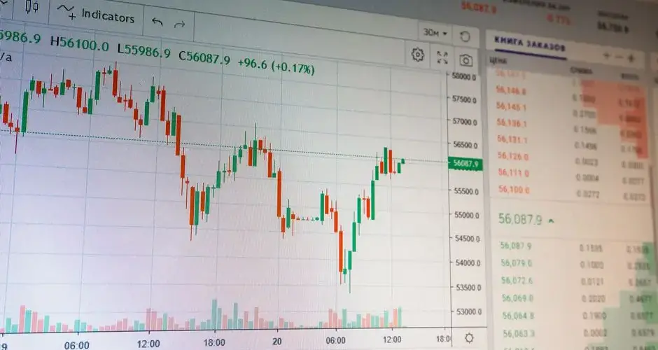 Close-up of digital cryptocurrency market graph showing price fluctuations and trading data.