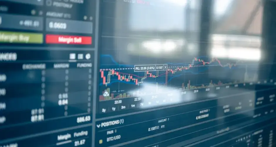 A detailed view of a cryptocurrency trading screen, featuring graphs and charts.