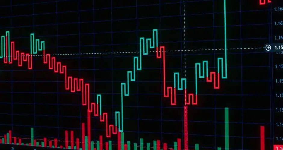 Vibrant red and green candlestick chart showcasing crypto market trends.