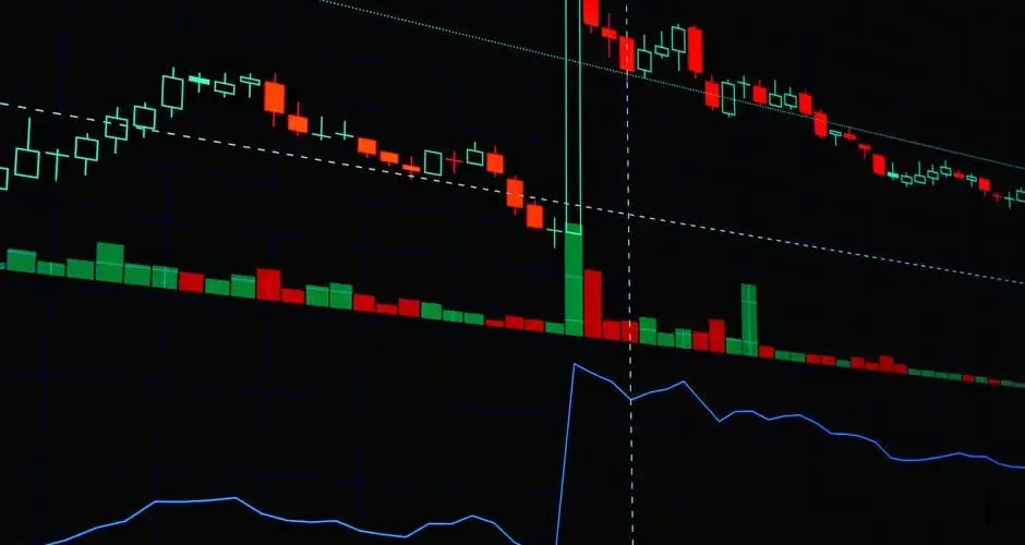Detailed candlestick chart showing stock market trends and patterns.