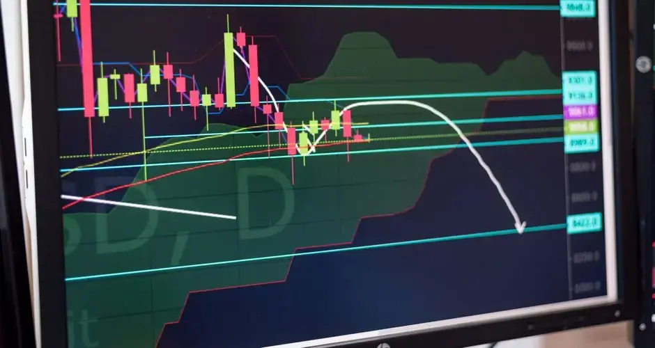 Financial chart displayed on monitor showcasing stock market trends and analysis.