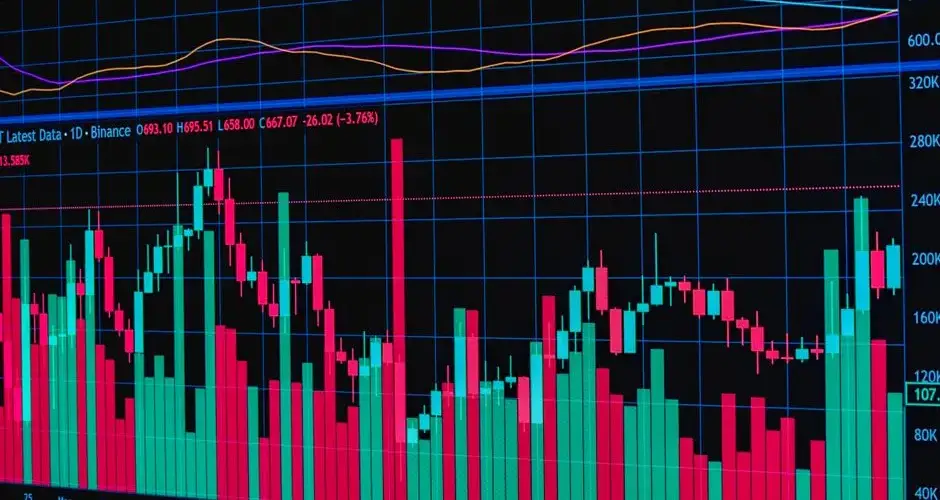 Vibrant financial trading chart showing market dynamics and trends.