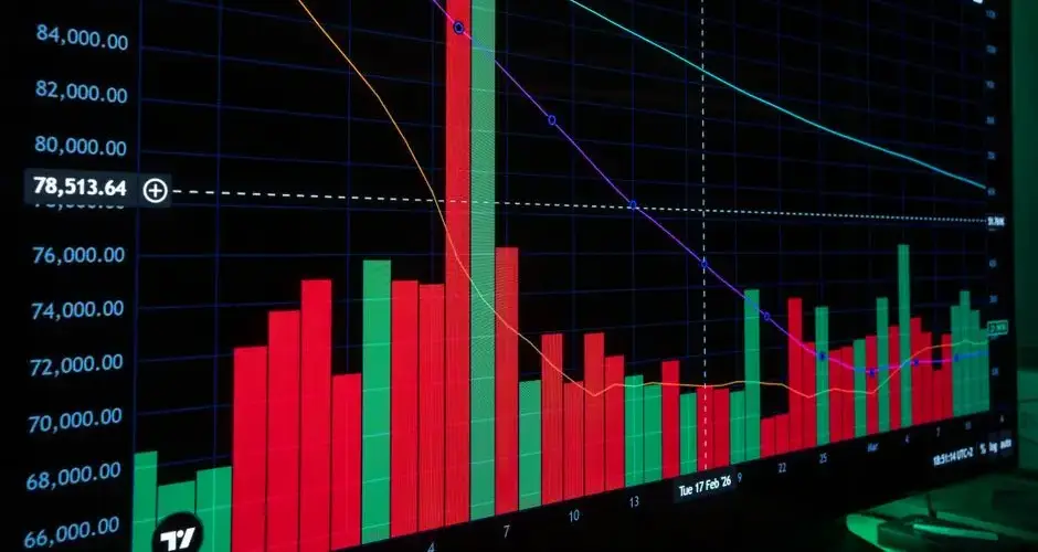 A vibrant display of a financial market chart showing trends and analysis in a modern digital graph.