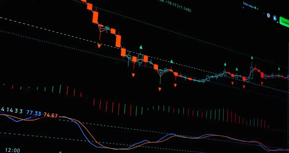 Detailed financial stock market graph showing trends in trading. Perfect for illustrating economic analysis.